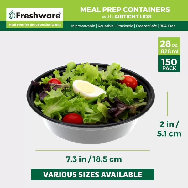 imageFreshware Meal Prep Containers 10 Pack Bento Box Food Storage Containers Plastic Bowls with Lids for Soup and Salad BPA Free Stackable Lunch Boxes MicrowaveDishwasherFreezer Safe 42 oz28OZ150PK