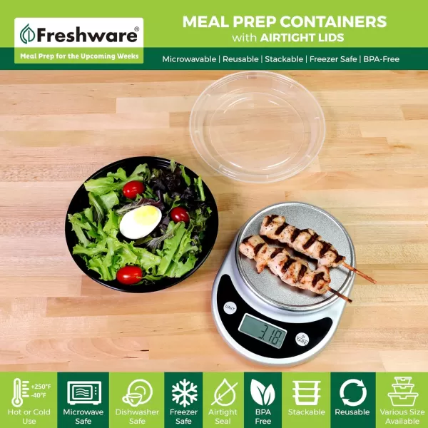 imageFreshware Meal Prep Containers 10 Pack Bento Box Food Storage Containers Plastic Bowls with Lids for Soup and Salad BPA Free Stackable Lunch Boxes MicrowaveDishwasherFreezer Safe 42 oz28OZ150PK