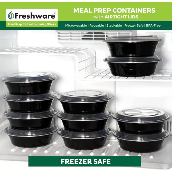 imageFreshware Meal Prep Containers 10 Pack Bento Box Food Storage Containers Plastic Bowls with Lids for Soup and Salad BPA Free Stackable Lunch Boxes MicrowaveDishwasherFreezer Safe 42 oz28OZ150PK