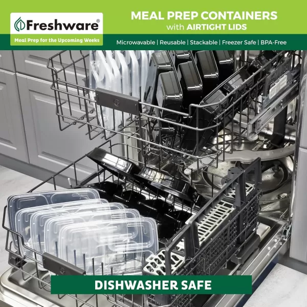 imageFreshware Meal Prep Containers 15 Pack 3 Compartment with Lids Food Containers Lunch Box Stackable Bento Box MicrowaveDishwasher Safe 32 oz24OZ 50PK