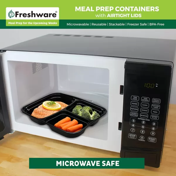 imageFreshware Meal Prep Containers 15 Pack 3 Compartment with Lids Food Containers Lunch Box Stackable Bento Box MicrowaveDishwasher Safe 32 oz24OZ21PK