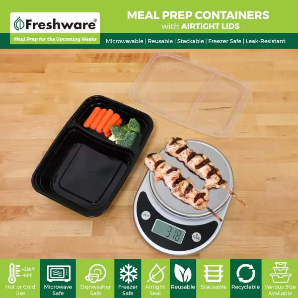 imageFreshware Meal Prep Containers 150 Pack 2 Compartment with Lids Food Storage Containers Bento Box BPA Free Stackable MicrowaveDishwasherFreezer Safe 28 oz