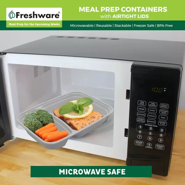 imageFreshware Meal Prep Containers 25 Pack 2 Compartment with Lids Food Storage Containers Bento Box BPA Free Stackable MicrowaveDishwasherFreezer Safe 28 oz Grey28OZ25PK