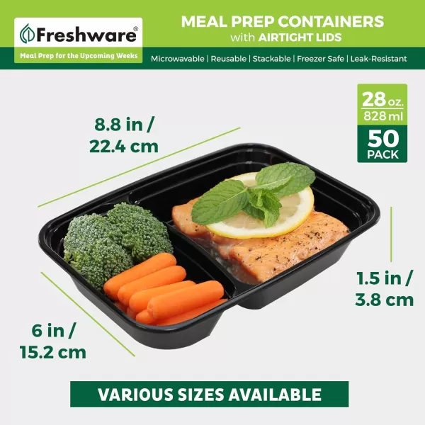 imageFreshware Meal Prep Containers 50 Pack 1 Compartment with Lids Food Storage Containers Bento Box BPA Free Stackable MicrowaveDishwasherFreezer Safe 28 oz28OZ50PK