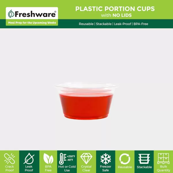 imageFreshware Plastic Portion Cups No Lids 2 Ounce 250 Count Disposable Plastic Cups for Meal Prep Salad Dressing Jellos Shot Cups Souffle Cups Condiment and Dipping Sauce Cups2 oz  250 cups