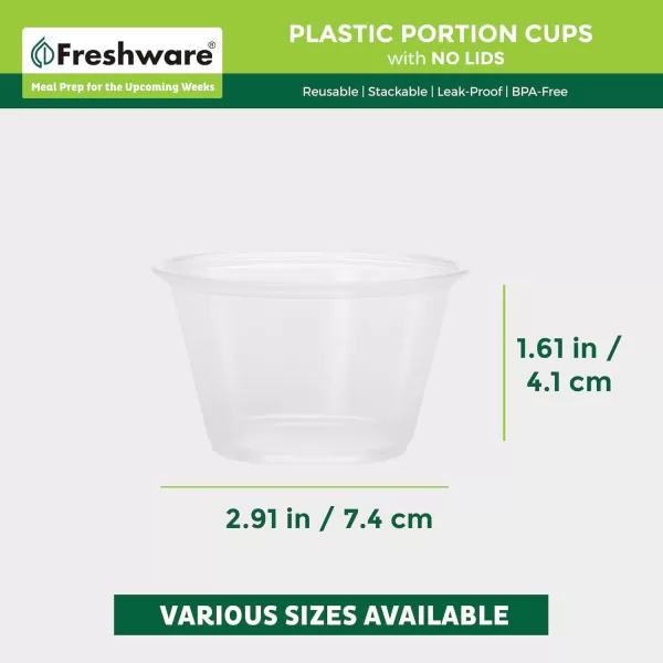 imageFreshware Plastic Portion Cups No Lids 2 Ounce 250 Count Disposable Plastic Cups for Meal Prep Salad Dressing Jellos Shot Cups Souffle Cups Condiment and Dipping Sauce Cups4 oz  250 cups