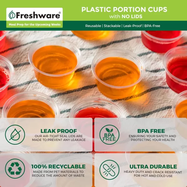 imageFreshware Plastic Portion Cups No Lids 2 Ounce 250 Count Disposable Plastic Cups for Meal Prep Salad Dressing Jellos Shot Cups Souffle Cups Condiment and Dipping Sauce Cups2 oz  250 cups