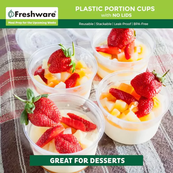 imageFreshware Plastic Portion Cups No Lids 2 Ounce 250 Count Disposable Plastic Cups for Meal Prep Salad Dressing Jellos Shot Cups Souffle Cups Condiment and Dipping Sauce Cups4 oz  250 cups