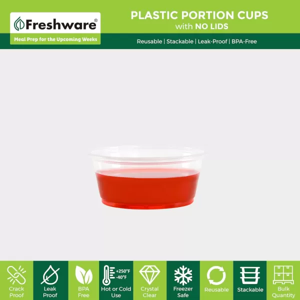 imageFreshware Plastic Portion Cups No Lids 2 Ounce 250 Count Disposable Plastic Cups for Meal Prep Salad Dressing Jellos Shot Cups Souffle Cups Condiment and Dipping Sauce Cups325 oz  250 cups