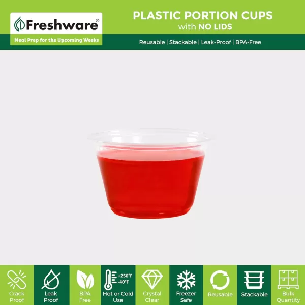 imageFreshware Plastic Portion Cups No Lids 2 Ounce 250 Count Disposable Plastic Cups for Meal Prep Salad Dressing Jellos Shot Cups Souffle Cups Condiment and Dipping Sauce Cups4 oz  250 cups