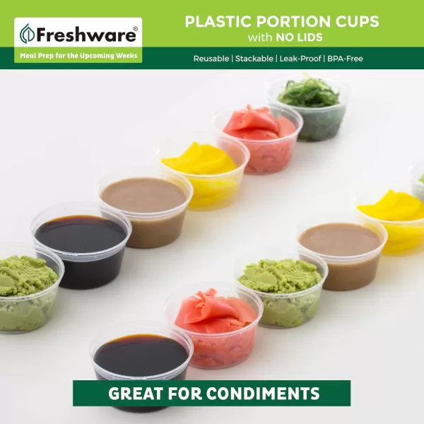 imageFreshware Plastic Portion Cups No Lids 2 Ounce 250 Count Disposable Plastic Cups for Meal Prep Salad Dressing Jellos Shot Cups Souffle Cups Condiment and Dipping Sauce Cups325 oz  250 cups