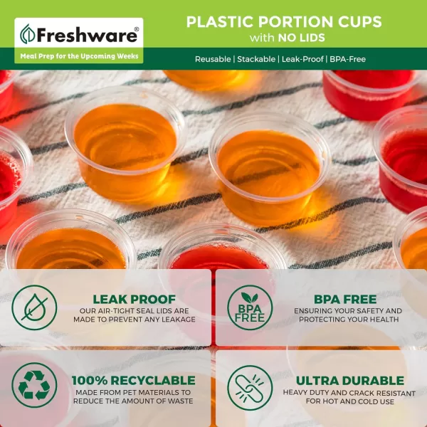 imageFreshware Plastic Portion Cups No Lids 325 Ounce 250 Count Disposable Plastic Cups for Meal Prep Salad Dressing Jellos Shot Cups Souffle Cups Condiment and Dipping Sauce Cups55 oz  250 cups