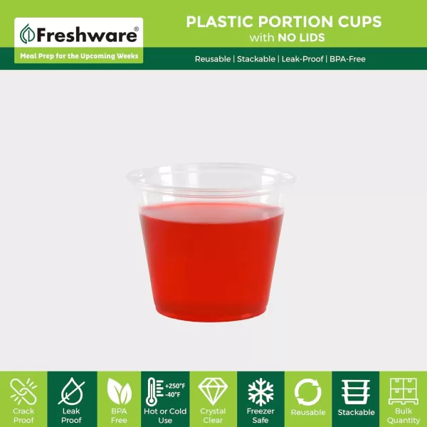 imageFreshware Plastic Portion Cups No Lids 325 Ounce 250 Count Disposable Plastic Cups for Meal Prep Salad Dressing Jellos Shot Cups Souffle Cups Condiment and Dipping Sauce Cups55 oz  250 cups