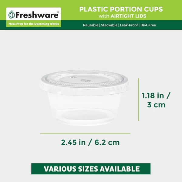 imageFreshware Plastic Portion Cups with Lids 2 Ounce 100 Sets Disposable Plastic Cups for Meal Prep Salad Dressing Jellos Shot Cups Souffle Cups Condiment and Dipping Sauce Cups Clear