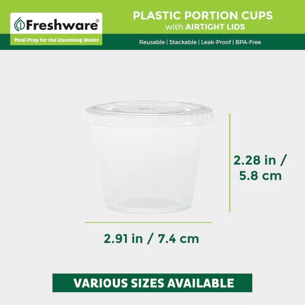 imageFreshware Plastic Portion Cups with Lids 2 Ounce 200 Sets Disposable Plastic Cups for Meal Prep Salad Dressing Jellos Shot Cups Souffle Cups Condiment and Dipping Sauce Cups55 oz  200 sets