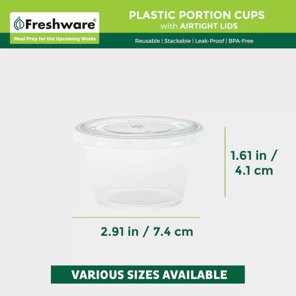 imageFreshware Plastic Portion Cups with Lids 2 Ounce 200 Sets Disposable Plastic Cups for Meal Prep Salad Dressing Jellos Shot Cups Souffle Cups Condiment and Dipping Sauce Cups4 oz  200 sets