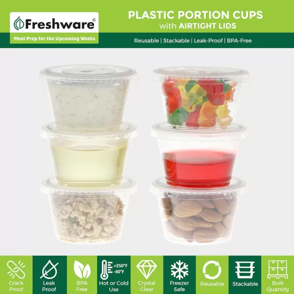 imageFreshware Plastic Portion Cups with Lids 2 Ounce 200 Sets Disposable Plastic Cups for Meal Prep Salad Dressing Jellos Shot Cups Souffle Cups Condiment and Dipping Sauce Cups4 oz  200 sets