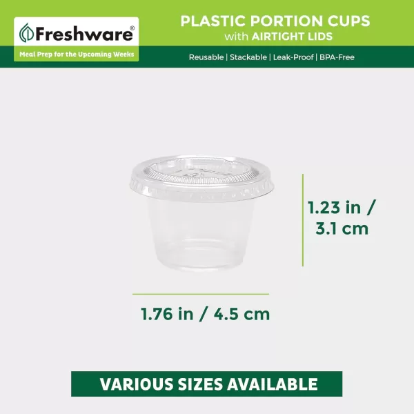 imageFreshware Plastic Portion Cups with Lids 2 Ounce 200 Sets Disposable Plastic Cups for Meal Prep Salad Dressing Jellos Shot Cups Souffle Cups Condiment and Dipping Sauce Cups1 oz  200 sets