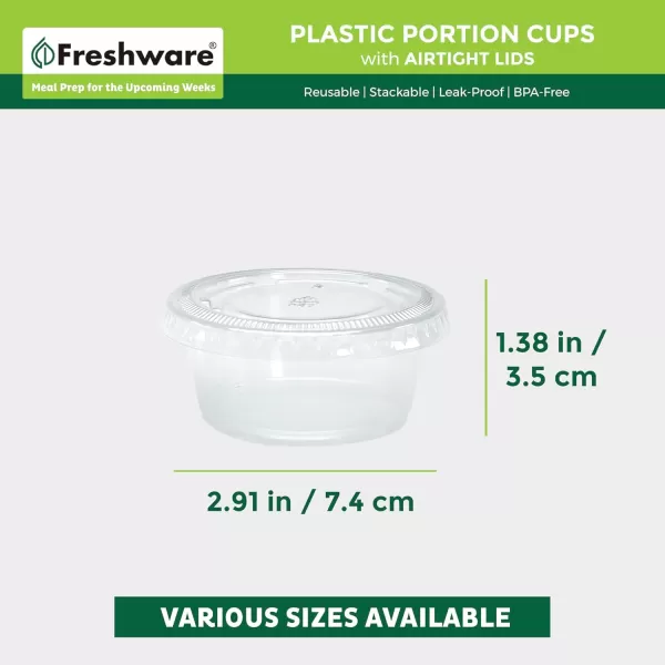 imageFreshware Plastic Portion Cups with Lids 325 Ounce 100 Sets Disposable Plastic Cups for Meal Prep Salad Dressing Jellos Shot Cups Souffle Cups Condiment and Dipping Sauce Cups325 oz  100 sets