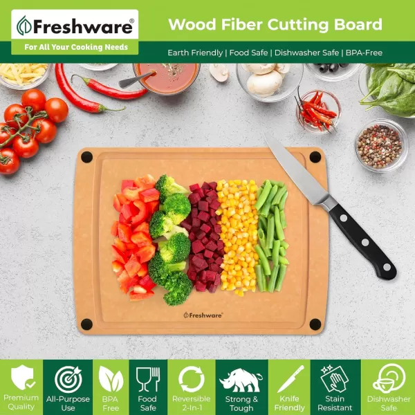 imageFreshware Wood Cutting Board for Kitchen Dishwasher Safe X Large 18quot x 13quot Natural Slate12 x 9 Groove