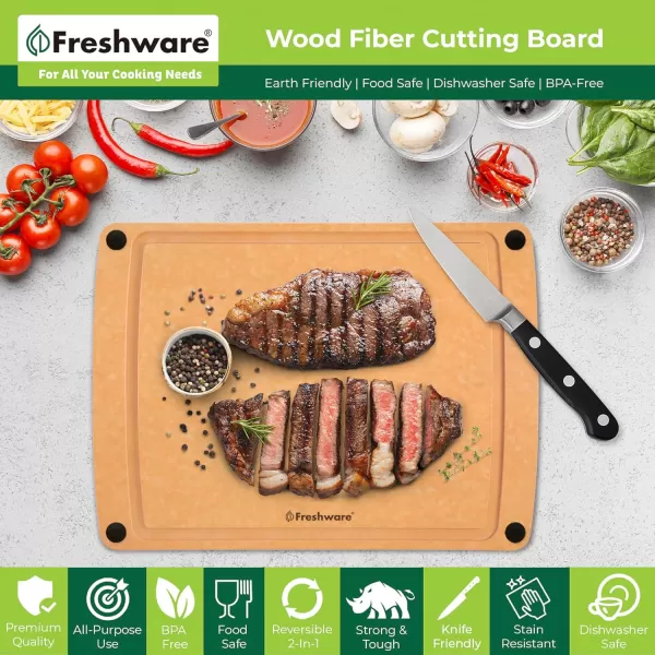 imageFreshware Wood Cutting Board for Kitchen Dishwasher Safe X Large 18quot x 13quot Natural Slate18 x 13 Groove