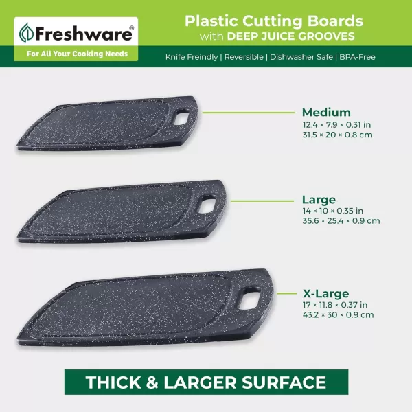 imagePlastic Cutting Boards for Kitchen Cutting Board Set of 3 Juice Grooves with Easy Grip Handle BPAFree NonPorous Dishwasher Safe Black MarblePlastic  Set of 3  Black Marble