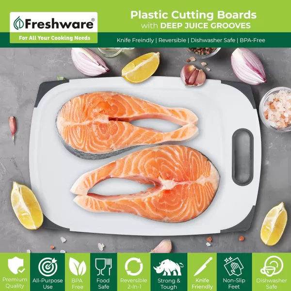 imagePlastic Cutting Boards for Kitchen Cutting Board Set of 3 Juice Grooves with Easy Grip Handle BPAFree NonPorous Dishwasher Safe Black MarblePlastic  Set of 3  White