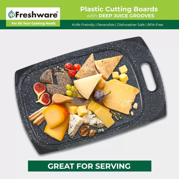 imagePlastic Cutting Boards for Kitchen Cutting Board Set of 3 Juice Grooves with Easy Grip Handle BPAFree NonPorous Dishwasher Safe Black MarblePlastic  Set of 3  Black Marble