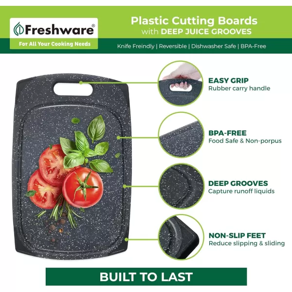 imagePlastic Cutting Boards for Kitchen Cutting Board Set of 3 Juice Grooves with Easy Grip Handle BPAFree NonPorous Dishwasher Safe Black MarblePlastic  Set of 3  Black Marble