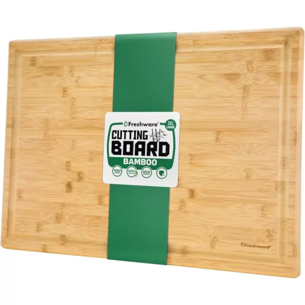 imageBamboo Cutting Boards for Kitchen with Juice Groove ExtraLarge Wood Cutting Board for Chopping Meat Vegetables Fruits Cheese Knife Friendly Serving Tray with Handles 18 x 125inch24L x 18W