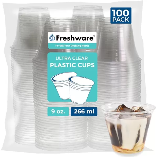 imageFreshware 16 oz Clear Disposable Plastic Cups Clear Plastic Cups Tumblers Heavyduty Party Glasses Disposable Cups for Thanksgiving Halloween Christmas Party 16 Oz Cups 100 Count Pack of 19 oz 100PK