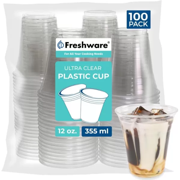 imageFreshware 16 oz Clear Disposable Plastic Cups Clear Plastic Cups Tumblers Heavyduty Party Glasses Disposable Cups for Thanksgiving Halloween Christmas Party 16 Oz Cups 100 Count Pack of 112 oz 100PCS