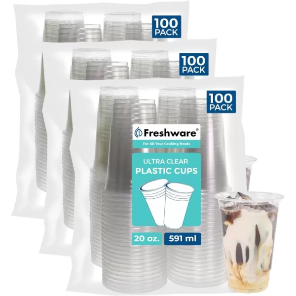 imageFreshware 16 oz Clear Disposable Plastic Cups Clear Plastic Cups Tumblers Heavyduty Party Glasses Disposable Cups for Thanksgiving Halloween Christmas Party 16 Oz Cups 100 Count Pack of 120 oz 100PK Pack of 3