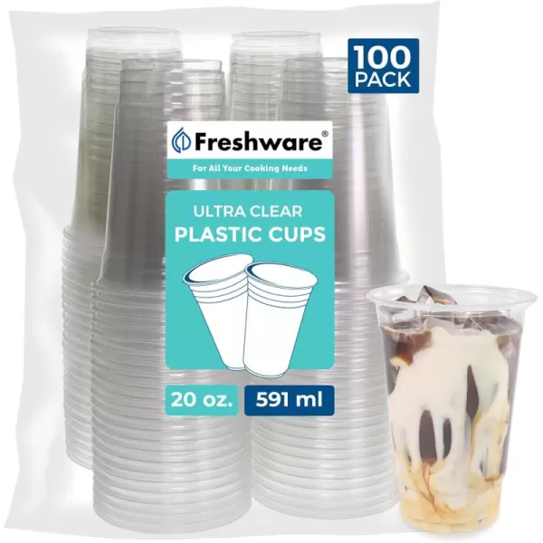 imageFreshware 16 oz Clear Disposable Plastic Cups Clear Plastic Cups Tumblers Heavyduty Party Glasses Disposable Cups for Thanksgiving Halloween Christmas Party 16 Oz Cups 100 Count Pack of 120 oz 100PK