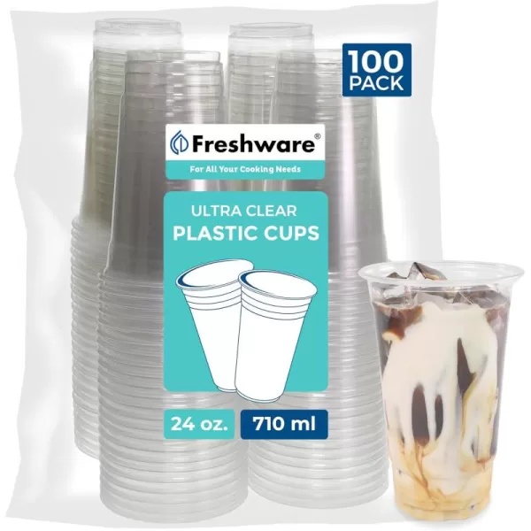 imageFreshware 16 oz Clear Disposable Plastic Cups Clear Plastic Cups Tumblers Heavyduty Party Glasses Disposable Cups for Thanksgiving Halloween Christmas Party 16 Oz Cups 100 Count Pack of 124 oz 100PK