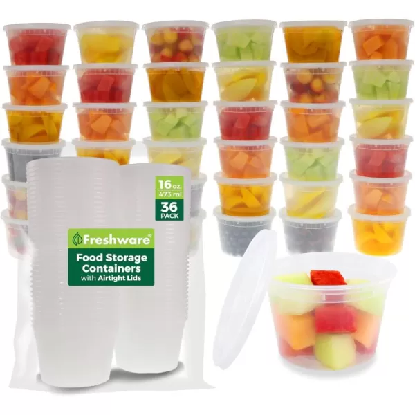 imageFreshware Food Storage Containers 36 Set 16 oz Plastic Deli Containers with Lids Slime Soup Meal Prep Containers  BPA Free  Stackable  Leakproof  MicrowaveDishwasherFreezer Safe16 oz  36Set