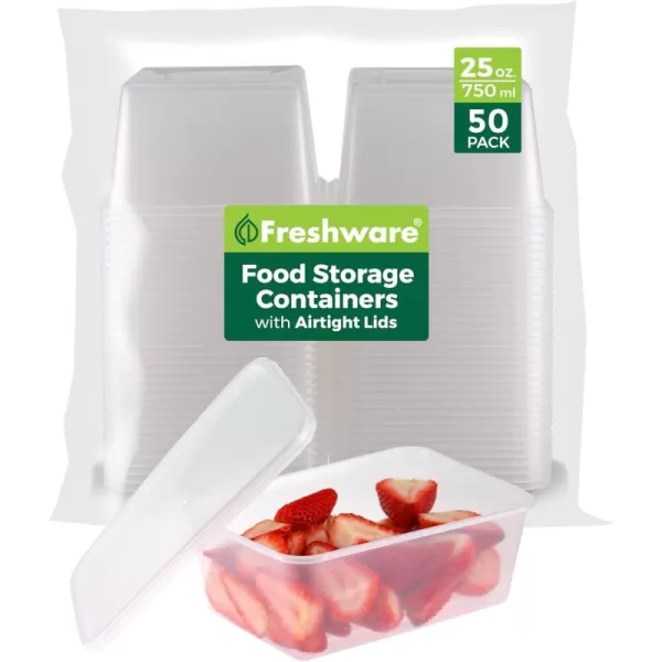 imageFreshware Food Storage Containers 50 Set 25 oz Plastic Deli Containers with Lids Slime Soup Meal Prep Containers BPA Free Stackable Leakproof Microwave Dishwasher and Freezer Safe