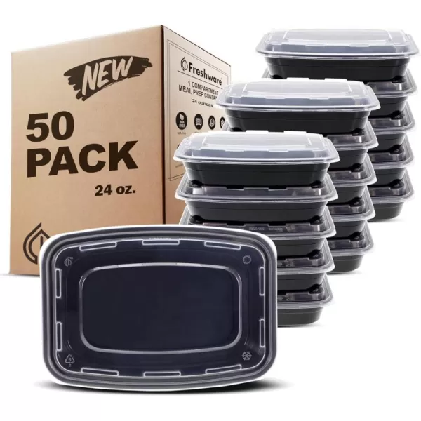 imageFreshware Meal Prep Containers 1 Compartment Food Storage Containers with Lids Bento Box BPA Free Stackable 16 oz 150 count Pack of 124OZ50PK