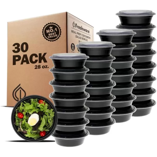 imageFreshware Meal Prep Containers 10 Pack Bento Box Food Storage Containers Plastic Bowls with Lids for Soup and Salad BPA Free Stackable Lunch Boxes MicrowaveDishwasherFreezer Safe 42 oz28OZ30PK