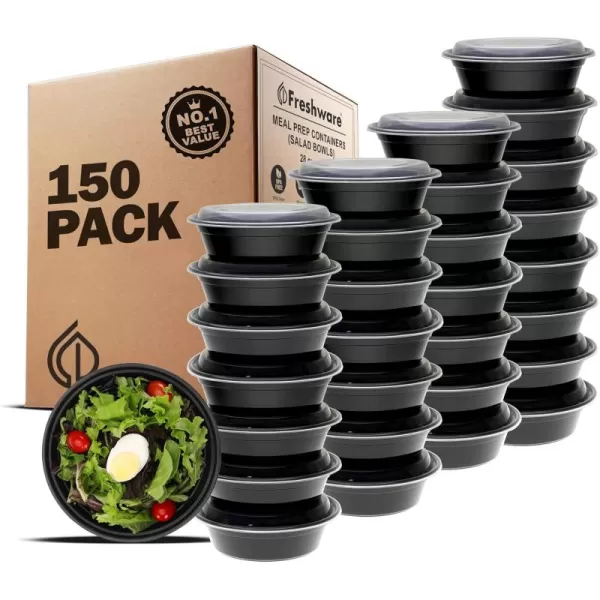 imageFreshware Meal Prep Containers 10 Pack Bento Box Food Storage Containers Plastic Bowls with Lids for Soup and Salad BPA Free Stackable Lunch Boxes MicrowaveDishwasherFreezer Safe 42 oz28OZ150PK