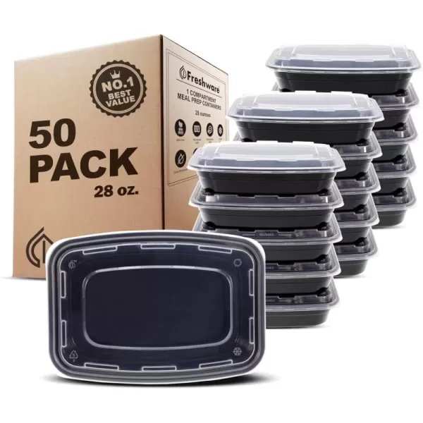 imageFreshware Meal Prep Containers 50 Pack 1 Compartment with Lids Food Storage Containers Bento Box BPA Free Stackable MicrowaveDishwasherFreezer Safe 28 oz28OZ 50BK