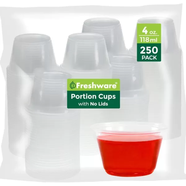 imageFreshware Plastic Portion Cups No Lids 2 Ounce 250 Count Disposable Plastic Cups for Meal Prep Salad Dressing Jellos Shot Cups Souffle Cups Condiment and Dipping Sauce Cups4 oz  250 cups