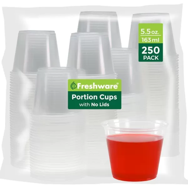 imageFreshware Plastic Portion Cups No Lids 325 Ounce 250 Count Disposable Plastic Cups for Meal Prep Salad Dressing Jellos Shot Cups Souffle Cups Condiment and Dipping Sauce Cups55 oz  250 cups