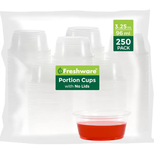 imageFreshware Plastic Portion Cups No Lids 325 Ounce 250 Count Disposable Plastic Cups for Meal Prep Salad Dressing Jellos Shot Cups Souffle Cups Condiment and Dipping Sauce Cups325 oz  250 cups