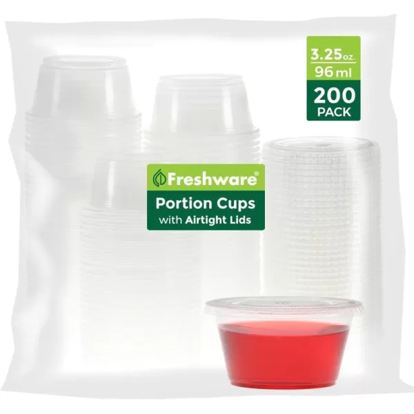 imageFreshware Plastic Portion Cups with Lids 2 Ounce 200 Sets Disposable Plastic Cups for Meal Prep Salad Dressing Jellos Shot Cups Souffle Cups Condiment and Dipping Sauce Cups325 oz  200 sets