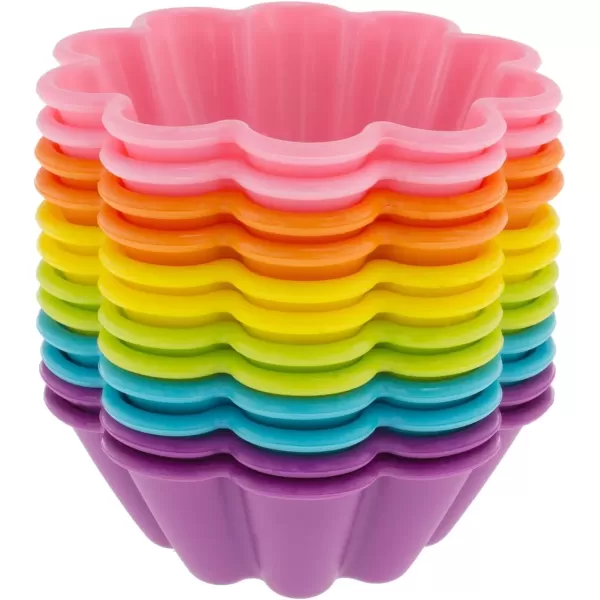 imageFreshware 12Pack Silicone 6Star Reusable Cupcake and Muffin Baking Cup Six Vibrant ColorsFlower 12Pack