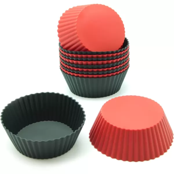 imageFreshware 12Pack Silicone 6Star Reusable Cupcake and Muffin Baking Cup Six Vibrant ColorsRed  Black Large Round 12Pack