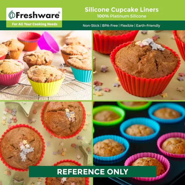 imageFreshware 12Pack Silicone 6Star Reusable Cupcake and Muffin Baking Cup Six Vibrant ColorsRed  Black Large Round 12Pack