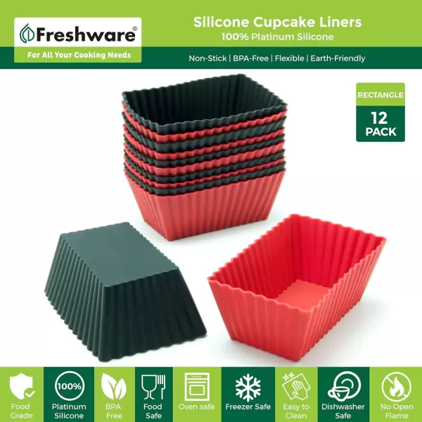 imageFreshware 12Pack Silicone 6Star Reusable Cupcake and Muffin Baking Cup Six Vibrant ColorsRed  Black Rectangle 12Pack