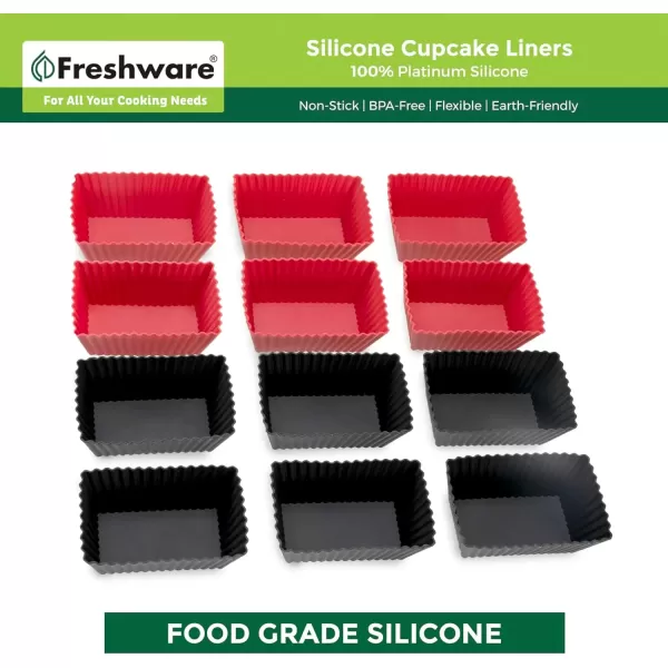 imageFreshware 12Pack Silicone 6Star Reusable Cupcake and Muffin Baking Cup Six Vibrant ColorsRed  Black Rectangle 12Pack